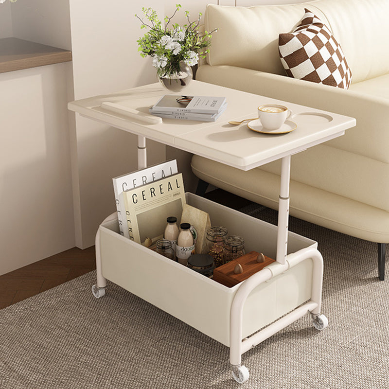 Mesa auxiliar elevable y móvil de dos niveles, rectangular, minimalista moderna, de MDF, acero al carbono y tela, para salón 