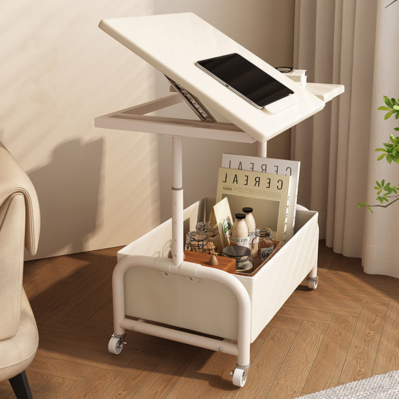 Mesa auxiliar elevable y móvil de dos niveles, rectangular, minimalista moderna, de MDF, acero al carbono y tela, para salón 