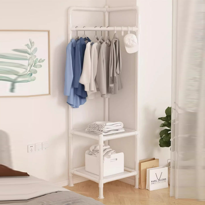 Moderner, einfacher rechteckiger Eckschrank aus Kohlenstoffstahl mit Stoff, 2-stufig, für das Schlafzimmer 