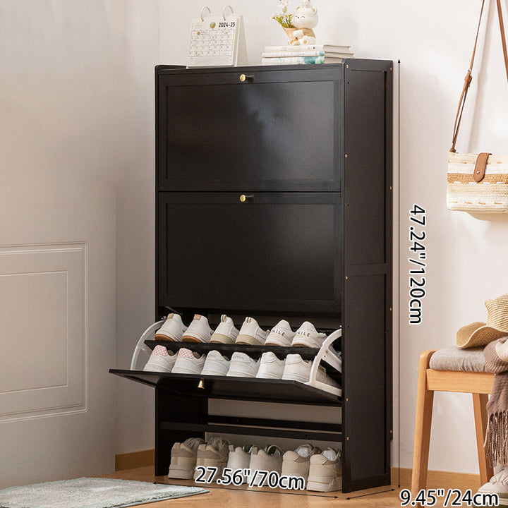 Modern Minimalist Rectangular Large Capacity Nan Bamboo MDF Shoe Storage 2/3-Cabinet For Entryways