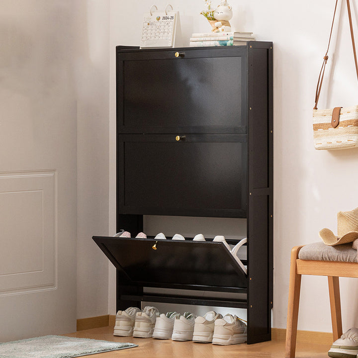 Modern Minimalist Rectangular Large Capacity Nan Bamboo MDF Shoe Storage 2/3-Cabinet For Entryways