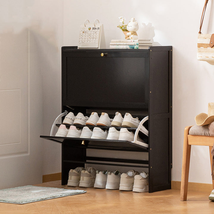Modern Minimalist Rectangular Large Capacity Nan Bamboo MDF Shoe Storage 2/3-Cabinet For Entryways