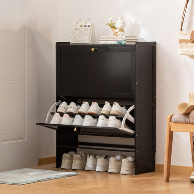 Modern Minimalist Rectangular Large Capacity Nan Bamboo Composite Panel Shoe Storage 2/3-Cabinet For Entryways