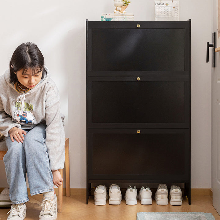 Modern Minimalist Rectangular Large Capacity Nan Bamboo MDF Shoe Storage 2/3-Cabinet For Entryways