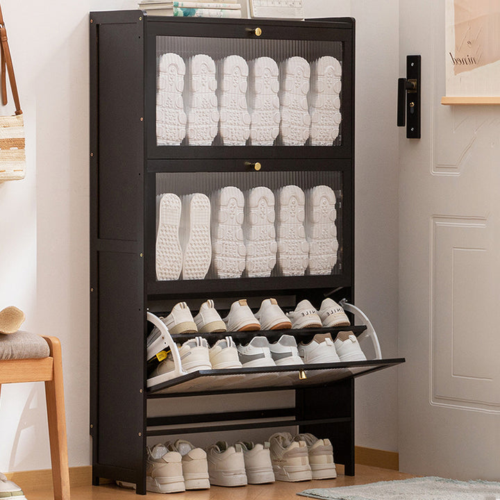 Modern Minimalist Rectangular Large Capacity Nan Bamboo MDF Shoe Storage 2/3-Cabinet For Entryways