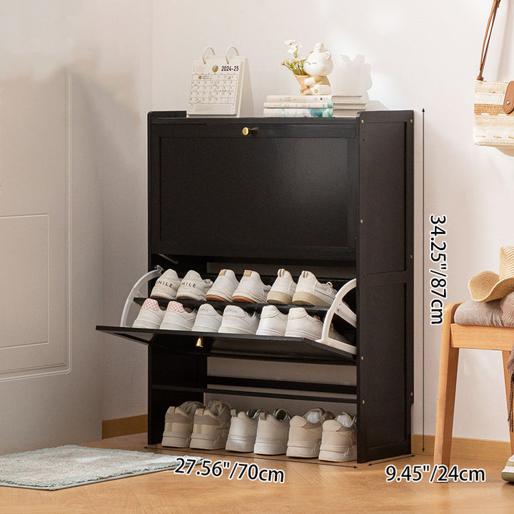 Modern Minimalist Rectangular Large Capacity Nan Bamboo MDF Shoe Storage 2/3-Cabinet For Entryways
