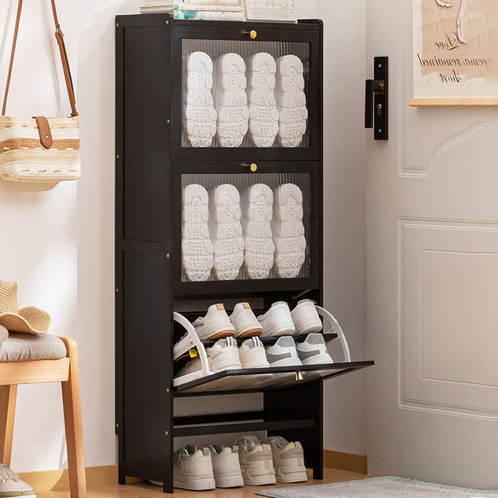 Modern Minimalist Rectangular Large Capacity Nan Bamboo MDF Shoe Storage 2/3-Cabinet For Entryways