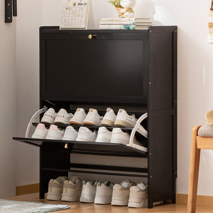 Modern Minimalist Rectangular Large Capacity Nan Bamboo MDF Shoe Storage 2/3-Cabinet For Entryways