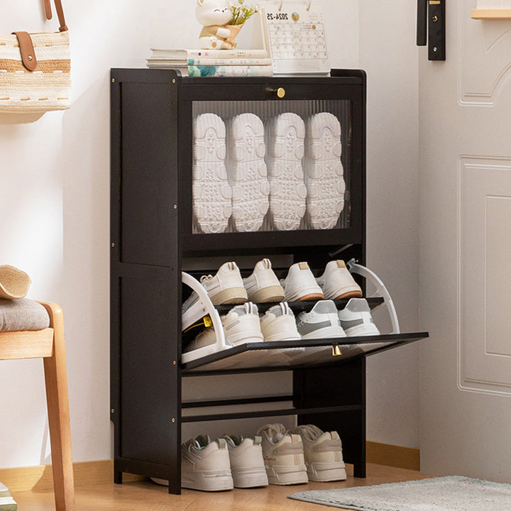 Modern Minimalist Rectangular Large Capacity Nan Bamboo MDF Shoe Storage 2/3-Cabinet For Entryways