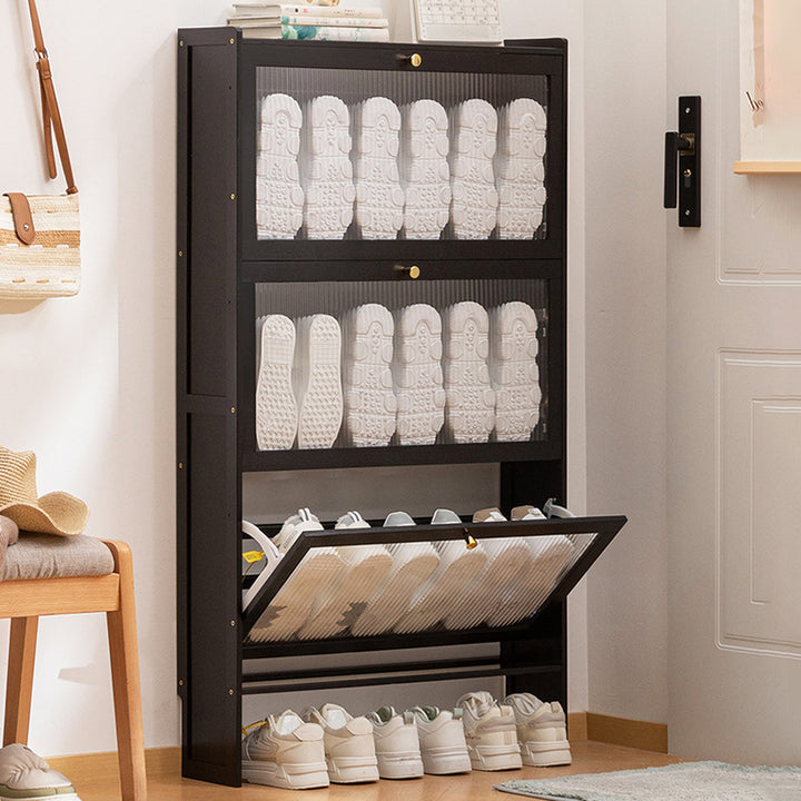 Modern Minimalist Rectangular Large Capacity Nan Bamboo MDF Shoe Storage 2/3-Cabinet For Entryways