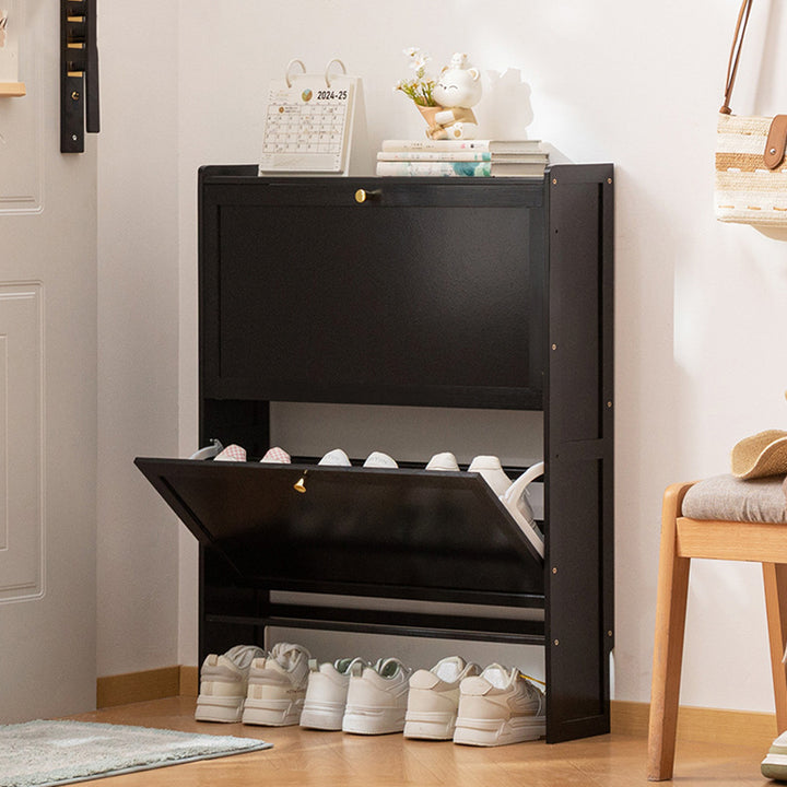 Modern Minimalist Rectangular Large Capacity Nan Bamboo MDF Shoe Storage 2/3-Cabinet For Entryways