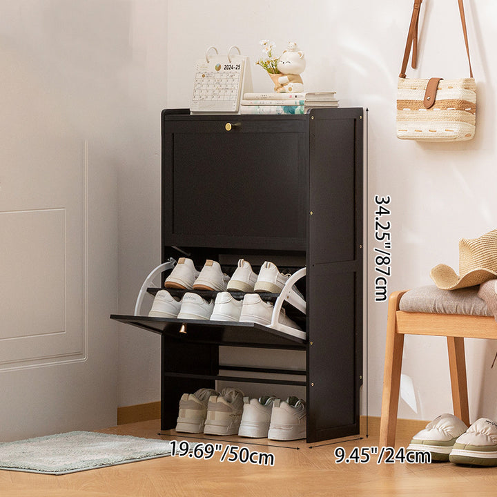 Modern Minimalist Rectangular Large Capacity Nan Bamboo MDF Shoe Storage 2/3-Cabinet For Entryways