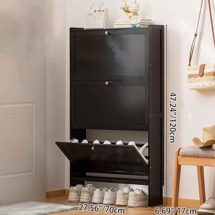 Modern Minimalist Rectangular Large Capacity Nan Bamboo MDF Shoe Storage 2/3-Cabinet For Entryways
