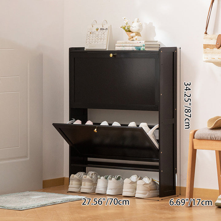 Modern Minimalist Rectangular Large Capacity Nan Bamboo MDF Shoe Storage 2/3-Cabinet For Entryways