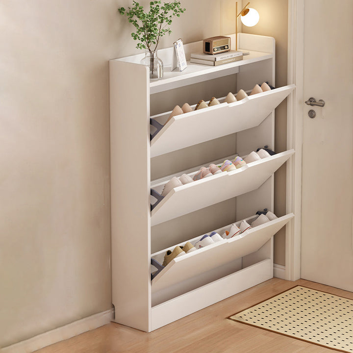 Moderner minimalistischer ultradünner rechteckiger Schuhschrank aus umweltfreundlichem Holzwerkstoff mit 2/3 Fächern für den Eingangsbereich 