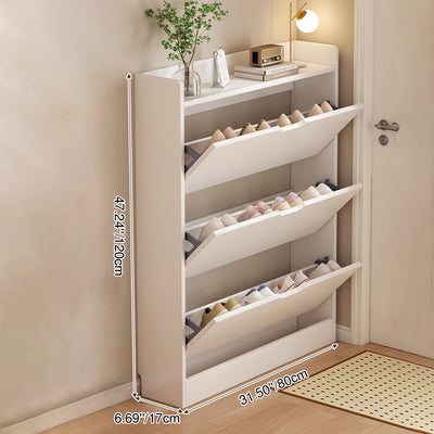 Modern Minimalist Ultra-Thin Rectangular Solid Wood Core Panel Shoe Storage 2/3-Cabinet For Entryways