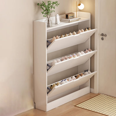 Modern Minimalist Ultra-Thin Rectangular Solid Wood Core Panel Shoe Storage 2/3-Cabinet For Entryways