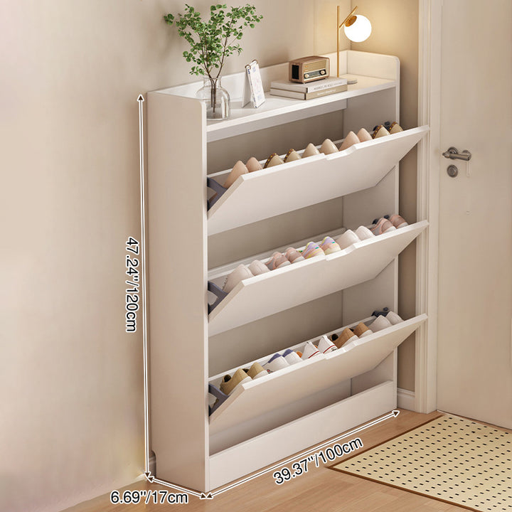 Moderner minimalistischer ultradünner rechteckiger Schuhschrank aus umweltfreundlichem Holzwerkstoff mit 2/3 Fächern für den Eingangsbereich 