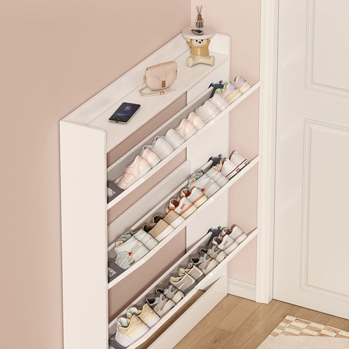 Moderner minimalistischer ultradünner rechteckiger Schuhschrank aus umweltfreundlichem Holzwerkstoff mit 2/3 Fächern für den Eingangsbereich 