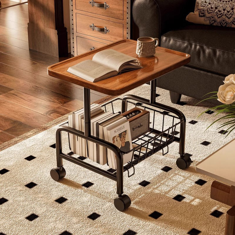 Modern Minimalist Movable Rectangular Carbon Steel MDF Coffee Table 2-Tier For Living Room