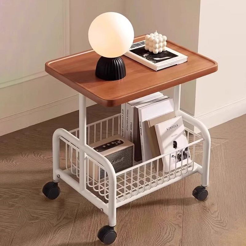Modern Minimalist Movable Rectangular Carbon Steel MDF Coffee Table 2-Tier For Living Room