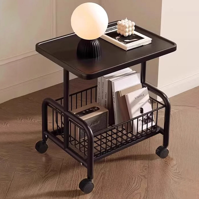 Table basse rectangulaire minimaliste moderne en acier au carbone MDF à 2 niveaux pour salon 