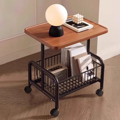 Modern Minimalist Movable Rectangular Carbon Steel MDF Coffee Table 2-Tier For Living Room