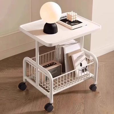 Modern Minimalist Movable Rectangular Carbon Steel MDF Coffee Table 2-Tier For Living Room