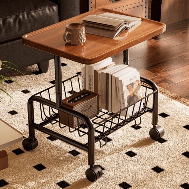 Modern Minimalist Movable Rectangular Carbon Steel MDF Coffee Table 2-Tier For Living Room