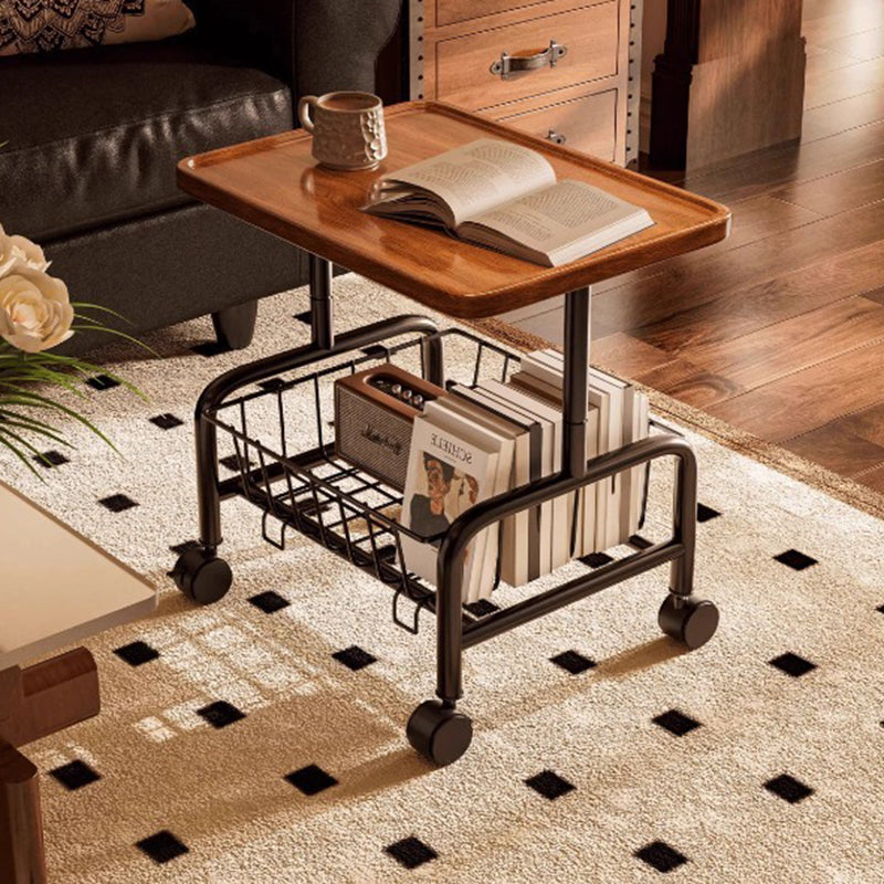 Modern Minimalist Movable Rectangular Carbon Steel MDF Coffee Table 2-Tier For Living Room