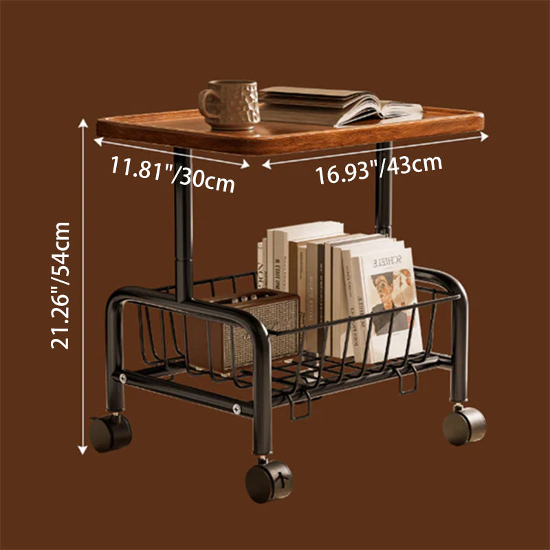 Modern Minimalist Movable Rectangular Carbon Steel MDF Coffee Table 2-Tier For Living Room