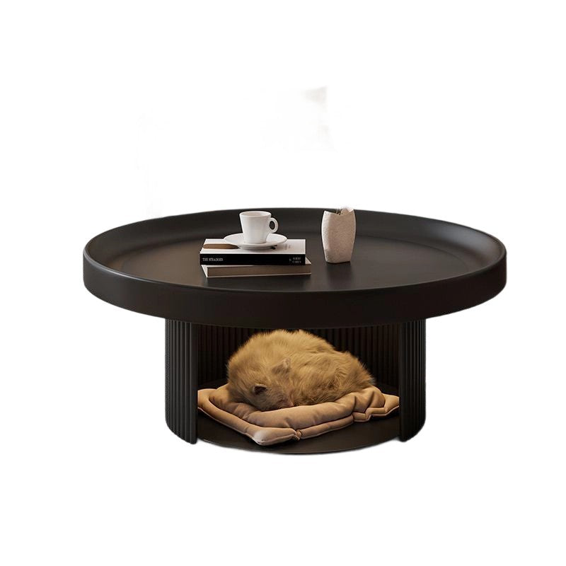 Modern Minimalist Round Carbon Steel Pet Coffee Table 2-Tier For Living Room