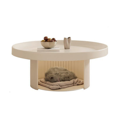 Modern Minimalist Round Carbon Steel Pet Coffee Table 2-Tier For Living Room