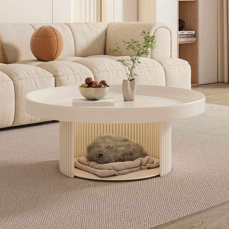 Modern Minimalist Round Carbon Steel Pet Coffee Table 2-Tier For Living Room