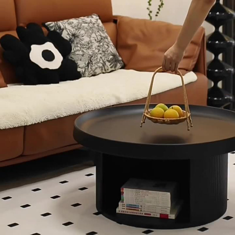 Moderner minimalistischer runder Couchtisch aus Kohlenstoffstahl mit 2 Ebenen für das Wohnzimmer 