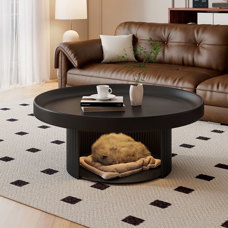 Modern Minimalist Round Carbon Steel Pet Coffee Table 2-Tier For Living Room