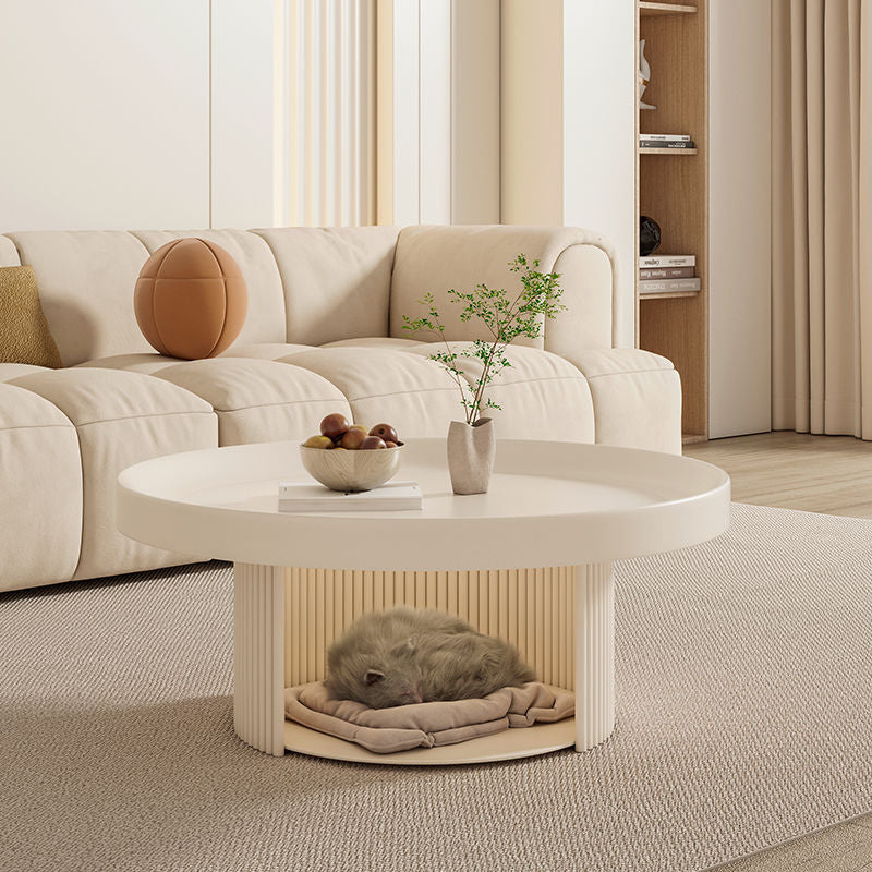 Modern Minimalist Round Carbon Steel Pet Coffee Table 2-Tier For Living Room