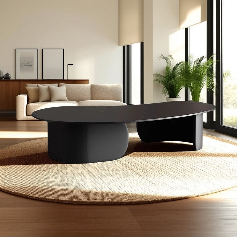 Modern Minimalist Cashew Nuts Carbon Steel Rock Plate Coffee Table 1-Tier For Living Room