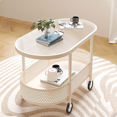 Modern Minimalist Movable Oval Glass Iron Coffee Table 2-Tier For Living Room