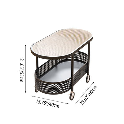 Modern Minimalist Movable Oval Glass Iron Coffee Table 2-Tier For Living Room