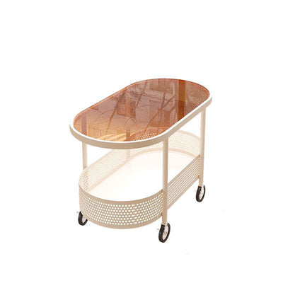 Modern Minimalist Movable Oval Glass Iron Coffee Table 2-Tier For Living Room