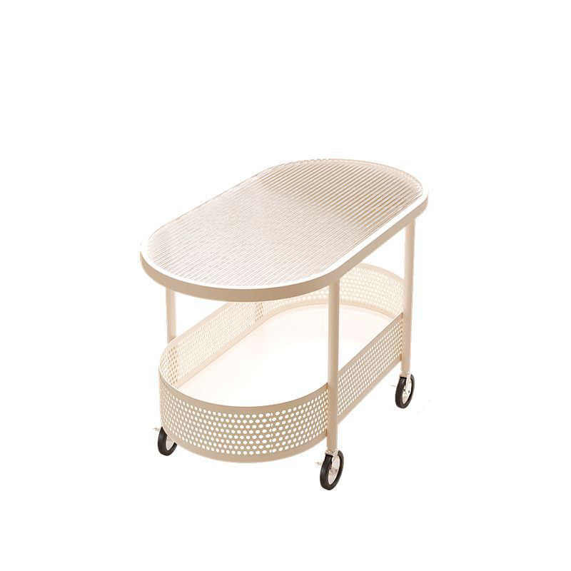 Modern Minimalist Movable Oval Glass Iron Coffee Table 2-Tier For Living Room