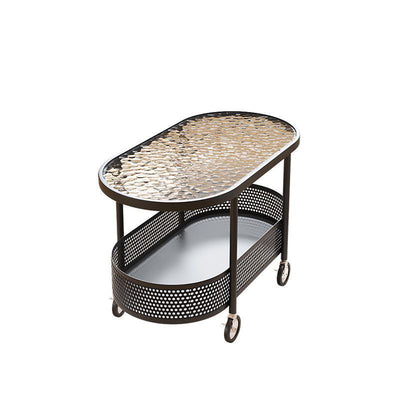 Modern Minimalist Movable Oval Glass Iron Coffee Table 2-Tier For Living Room