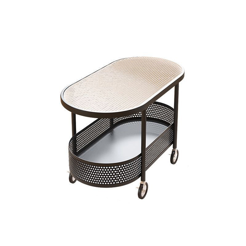 Modern Minimalist Movable Oval Glass Iron Coffee Table 2-Tier For Living Room