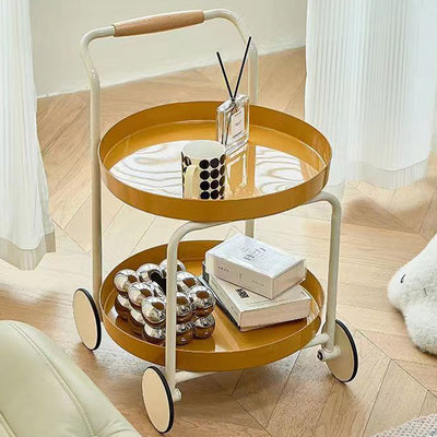 Contemporary Nordic Round Plastic Carbon Steel Movable Coffee Table 2-Tier For Living Room