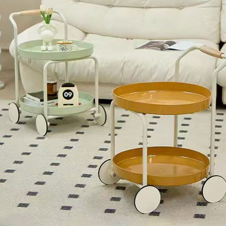 Contemporary Nordic Round Plastic Carbon Steel Movable Coffee Table 2-Tier For Living Room