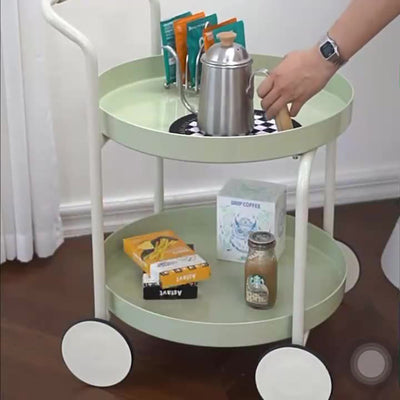 Contemporary Nordic Round Plastic Carbon Steel Movable Coffee Table 2-Tier For Living Room