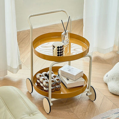 Contemporary Nordic Round Plastic Carbon Steel Movable Coffee Table 2-Tier For Living Room