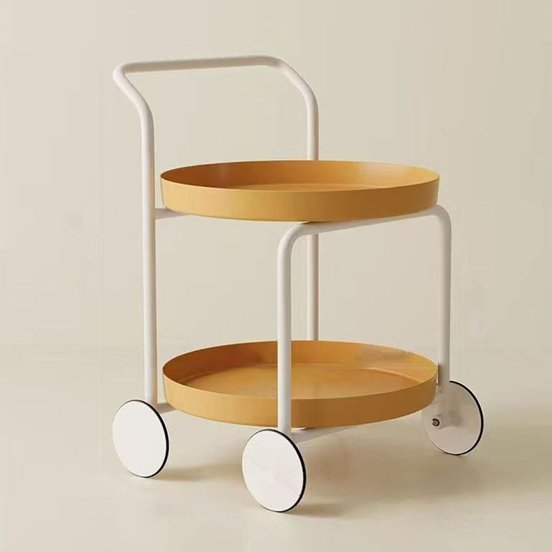 Contemporary Nordic Round Plastic Carbon Steel Movable Coffee Table 2-Tier For Living Room