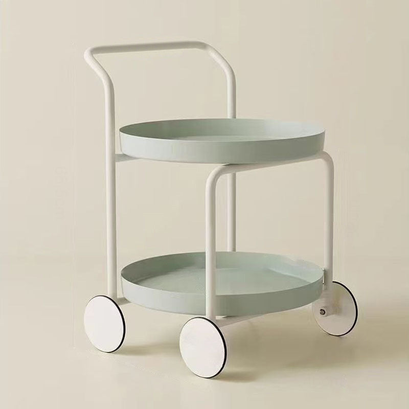 Contemporary Nordic Round Plastic Carbon Steel Movable Coffee Table 2-Tier For Living Room